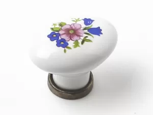 91452 - Knopka porcelán bílý 25x34/kytka