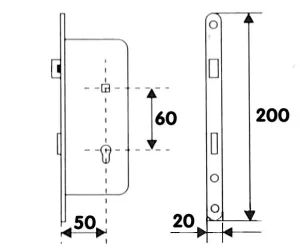 81051 - zámek zadlab.+plech, 60/50, vložka "FAB"