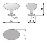 91021 - Knopka kovová elypsa 34x22mm, satén nikl