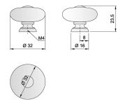 91062 - Knopka porcelán 32mm / staromosaz/pepř